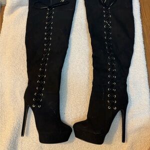 Elegant Black Lace-Up Knee-High Boots